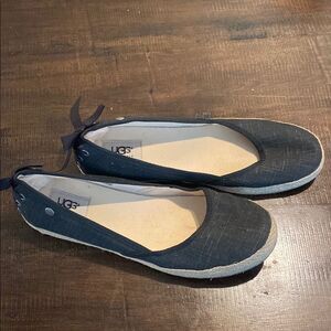 UGG Abigail Black Linen Back Lace Up Espadrilles Flats US 9